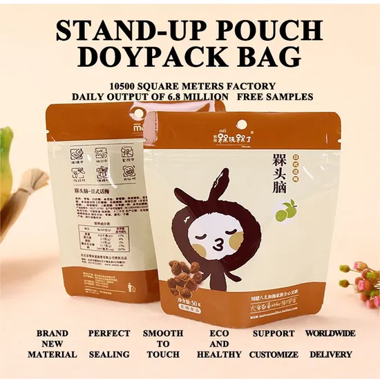 Cierre con cremallera Levántese la etiqueta de la bolsa Un lado Papel de aluminio transparente Cierre resellable Frutas secas Nueces Vegetales Snack Doypack Bolsa de envasado de alimentos