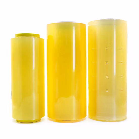 Película de envoltura adhesiva de alimentos de PVC de grado alimenticio Alto estiramiento Transparente Transparente Material de embalaje de plástico impermeable Película de envoltura Película estirable Rollo gigante para envasado de alimentos